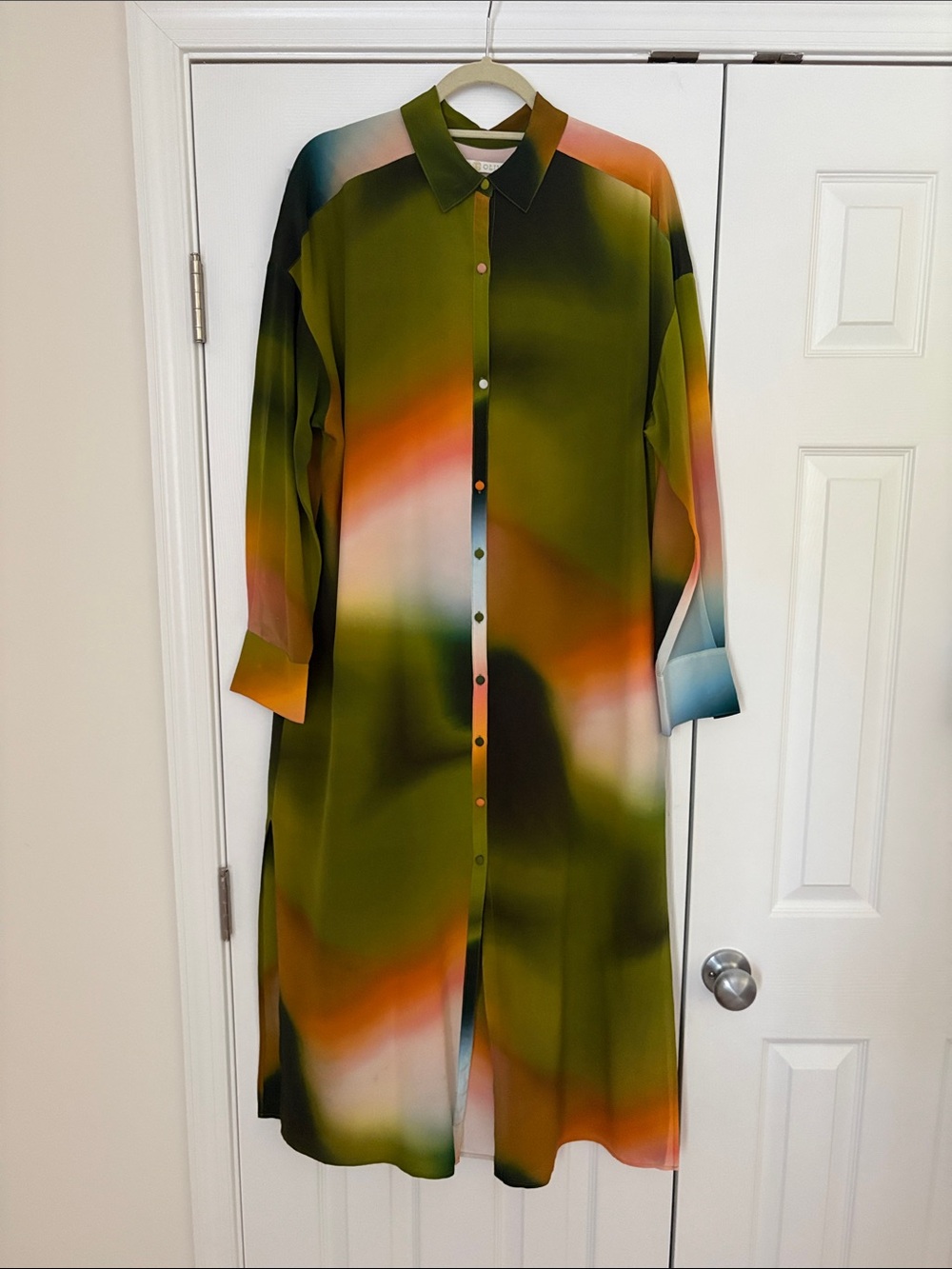 Marie Oliver Multicolor Silk Gradient Button-Down Shirt Dress